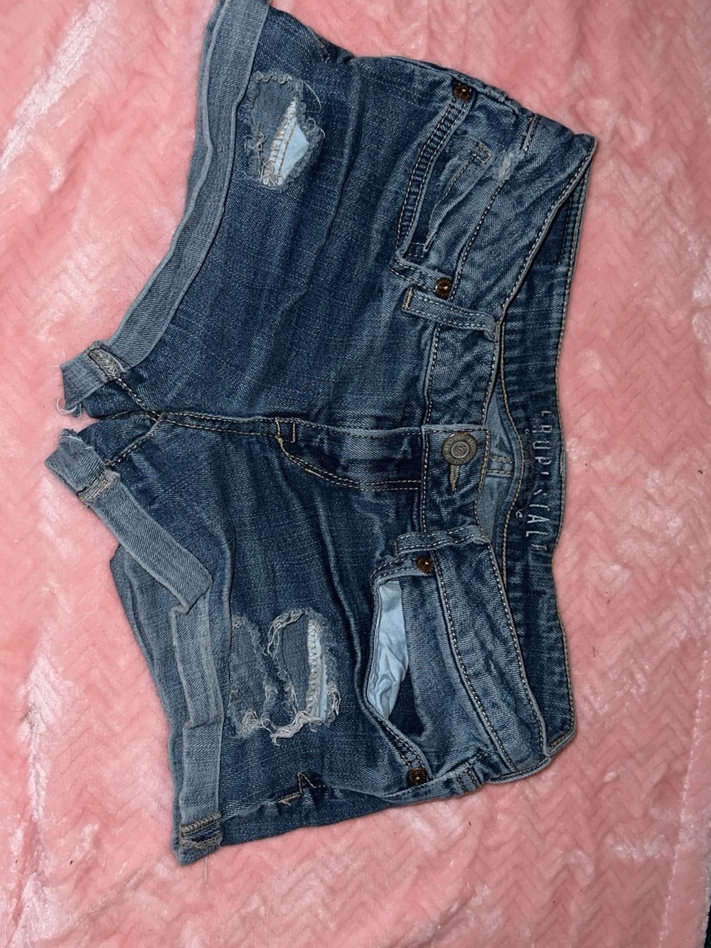 Aeropostale Distressed Denim Shorts - Dark Blue